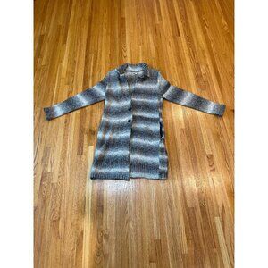 Lucky Brand Womens Longline Button Cardigan Sweater L Black & White Knit